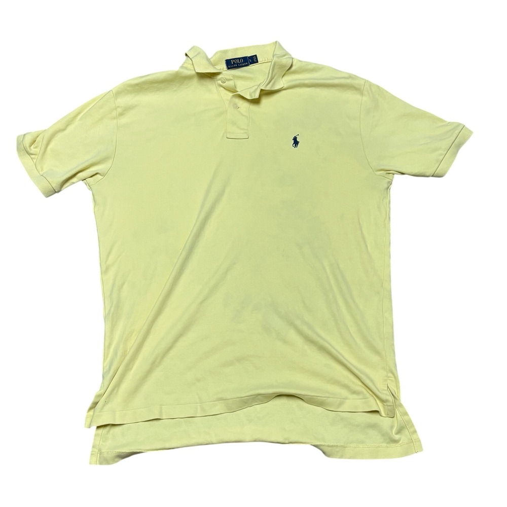 Polo Ralph‎ Lauren Yellow Polo Shirt Embroidered Logo Button Front Size L